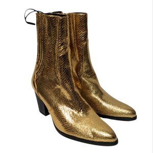 NWT ZARA Gold Snake Print Western Heeled Boots 38